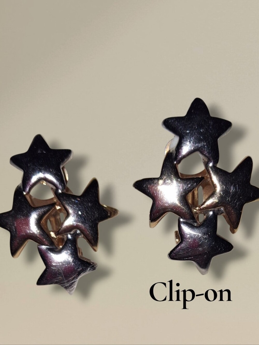 Star Cluster Clip-On Earrings Silvertone Goldtone